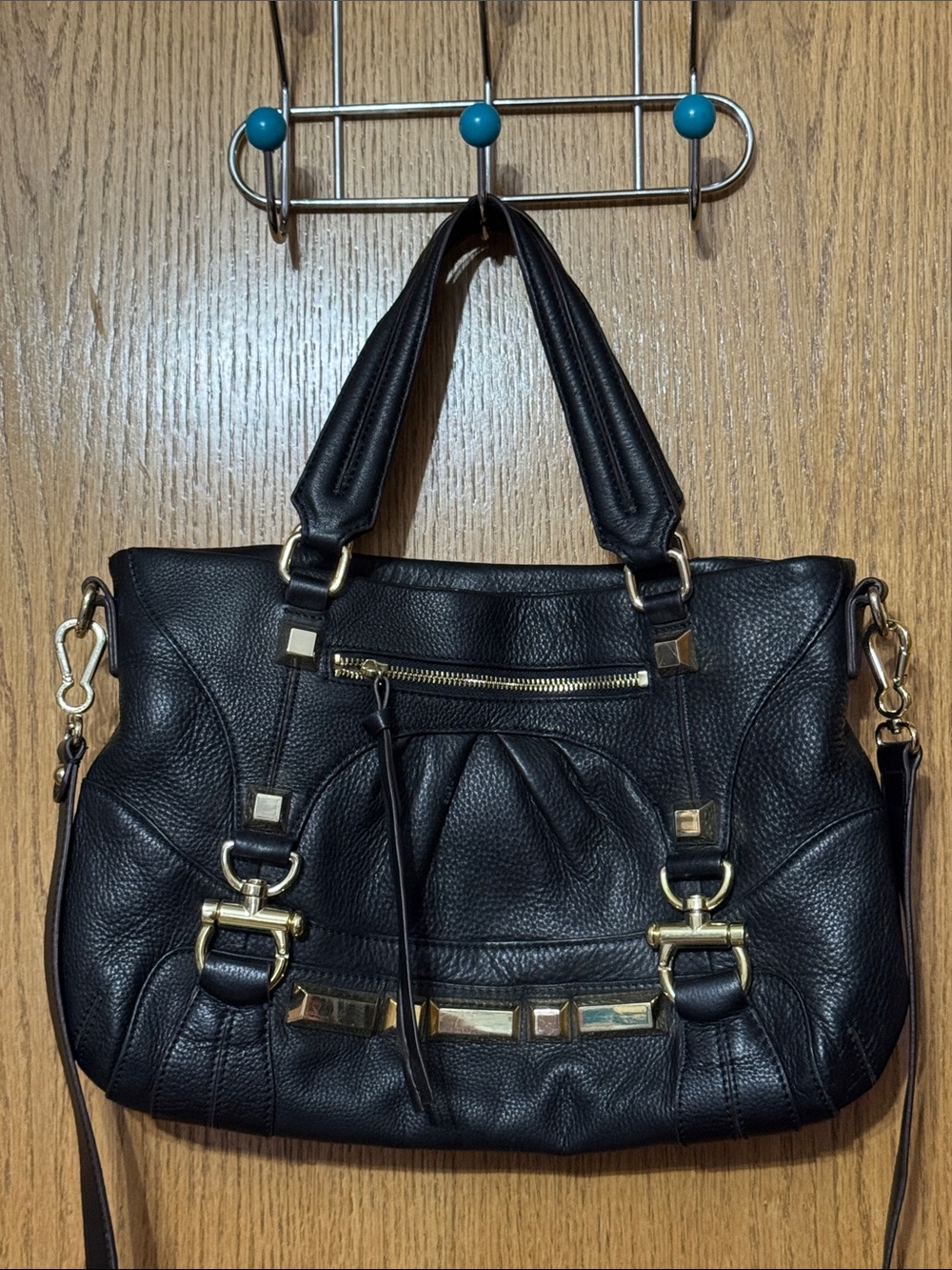 Vince Camuto Leather Satchel Handbag with Gold Hardware